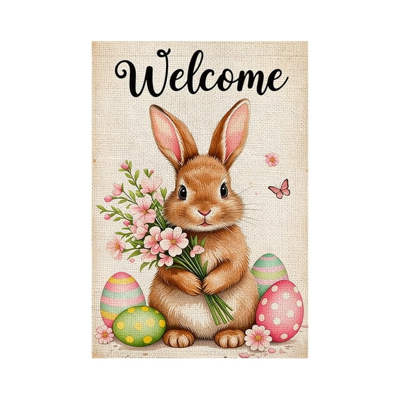 SLYNSHome Easter Egg Bunny Garden Flag Easter Garden Flags 12x18 Double Sided Flower Yard Flag for Outside Flower Seasonal Farmhouse