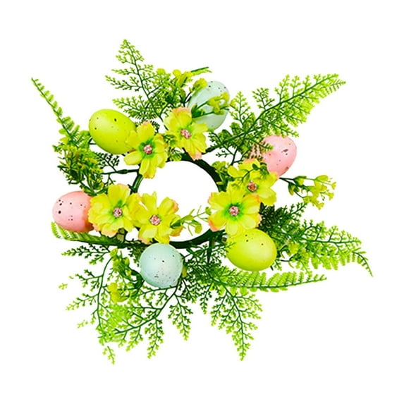 SLYNSHome Easter Egg Candle Rings Wreaths Spring Flowers Wreath Easter Candle Holder Rings for Tables Centerpieces Spring Decorations