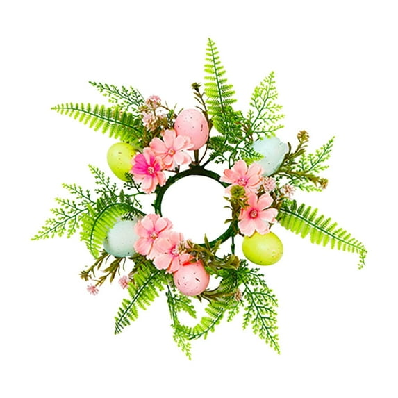 SLYNSHome Easter Egg Candle Rings Wreaths Spring Flowers Wreath Easter Candle Holder Rings for Tables Centerpieces Spring Decorations