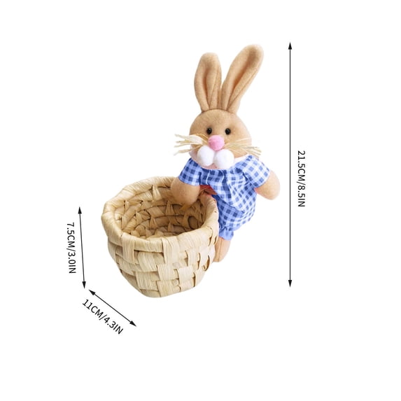 SLYNSHome Easter Eggs Wicker Baskets Blue Wicker Storage Baskets with Rabbit Figurines Hand Woven Baskets for Storage Party Favors