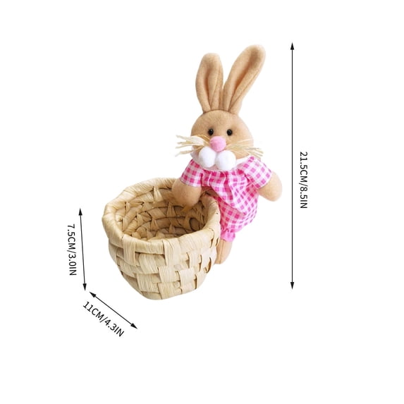 SLYNSHome Easter Eggs Wicker Baskets Pink Wicker Storage Baskets with Rabbit Figurines Hand Woven Baskets for Storage Party Favors