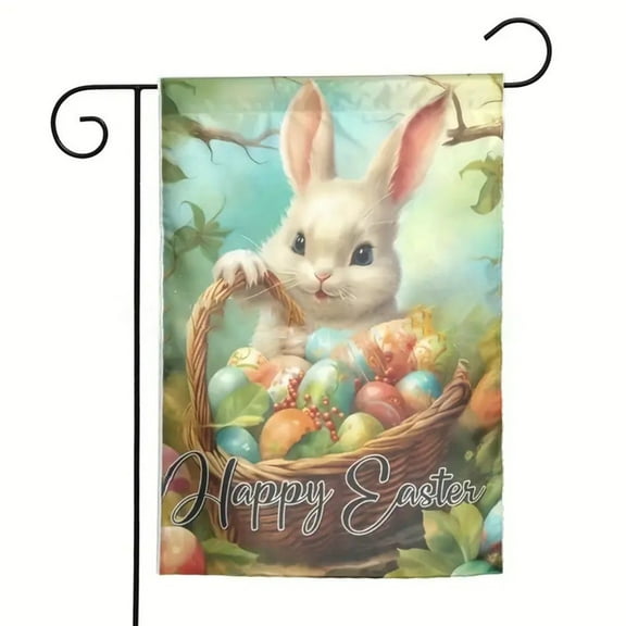 SLYNSHome Easter Garden Flag Double Sided Bunny Yard Flags Easter Rabbit Eggs Flag Sign Welcome Banner Spring Decor for Farmhouse