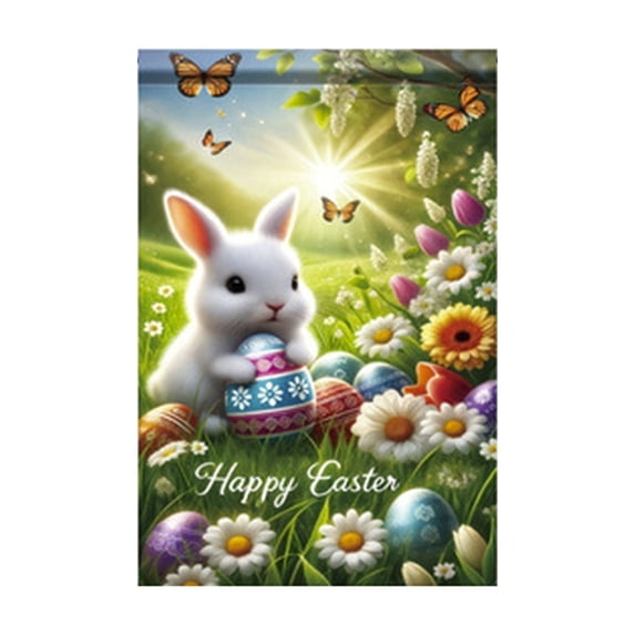 SLYNSHome Easter Garden Flag Welcome Bunny Spring Yard Flag Outdoor Farmhouse Porch Decor Cute Rabbit Easter Banners for Lawn Patio Home