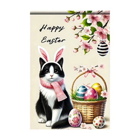 SLYNSHome Easter Garden Flag Welcome Bunny Spring Yard Flag Outdoor Farmhouse Porch Decor Cute Rabbit Easter Banners for Lawn Patio Home