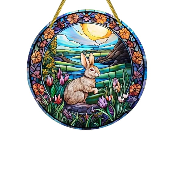 SLYNSHome Easter Hanging Ornaments for Window Acrylic 2D Flat Wreath Decoration Easter Rabbit Pendant Decor