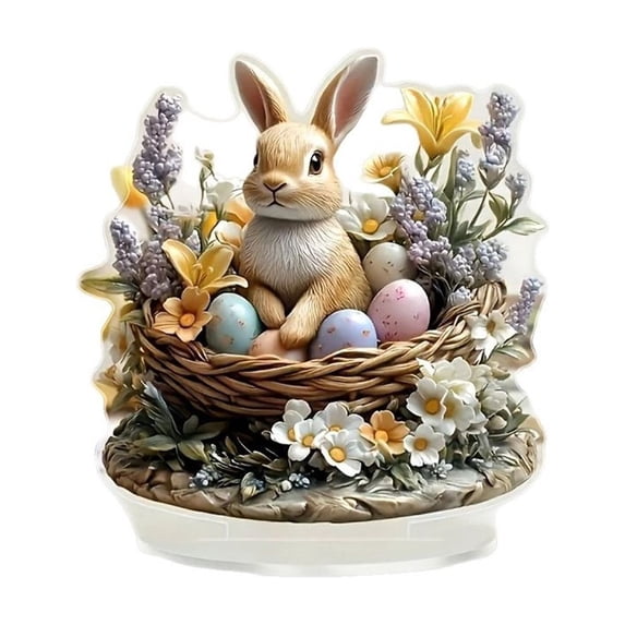 SLYNSHome Easter Home Decorations Acrylic 2D Eggs Rabbit Designs Table Top Spring Bunny Ornament for Holiday Party Supplie
