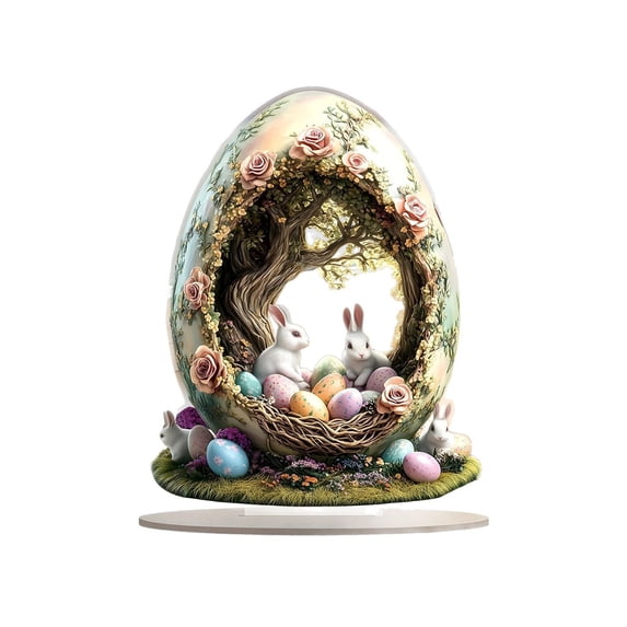 SLYNSHome Easter Home Decorations Acrylic 2D Eggs Rabbit Designs Table Top Spring Bunny Ornament for Holiday Party Supplie