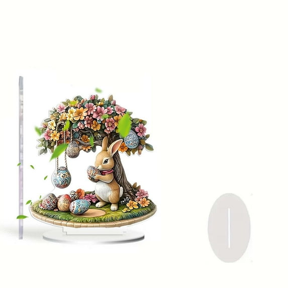 SLYNSHome Easter Rabbit Decorations 2D Flat Acrylic Bunny Ornaments Flowers Tree Designs DIY Crafts Desktop Decor for Easter Party Decor