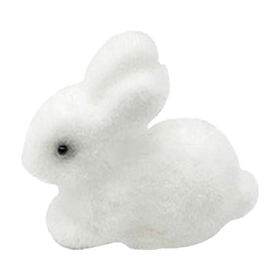 SLYNSHome Easter Rabbit Decorations,White Flocked Bunny Spring Table Centerpieces Easter Rabbit Figurines for Home Party Office