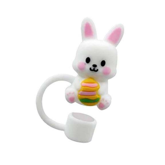 SLYNSHome Easter Straw Toppers Cute Straw Covers Easter Bunny Rabbit Eggs Straw Lid Straw Topper Party Supplies
