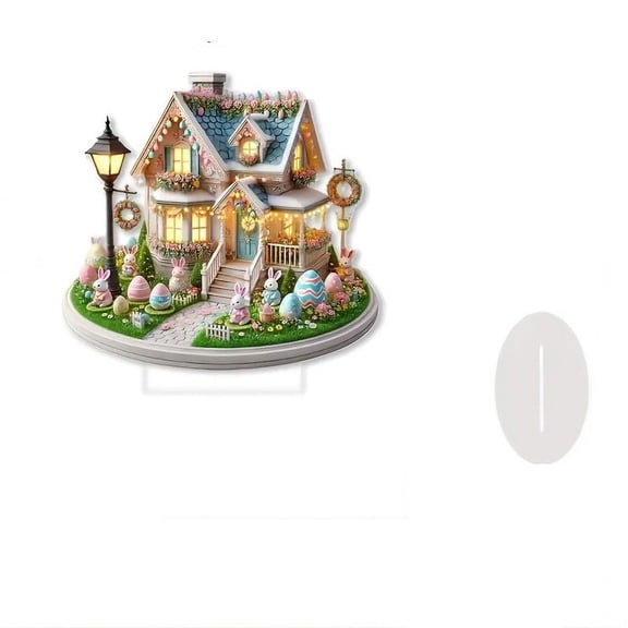 SLYNSHome Easter Table Decoration Spring Bunny Eggs House Ornament 2D Acrylic Desktop Easter Rabbit Decor for Living Room Holiday Party Supplie