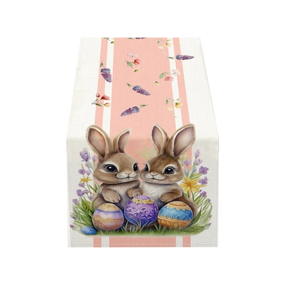 SLYNSHome Easter Table Runner Spring Rustic Bunny Eggs Table Runner Buffalo Plaid Check Decor for Dining Table