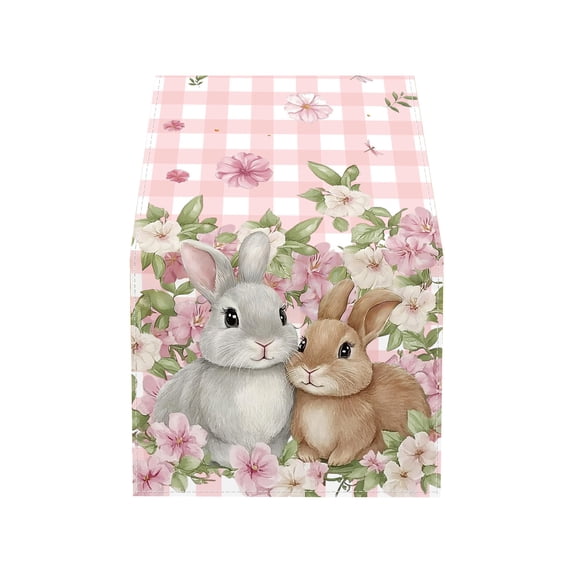 SLYNSHome Easter Table Runner Spring Rustic Bunny Eggs Table Runner Buffalo Plaid Check Decor for Dining Table