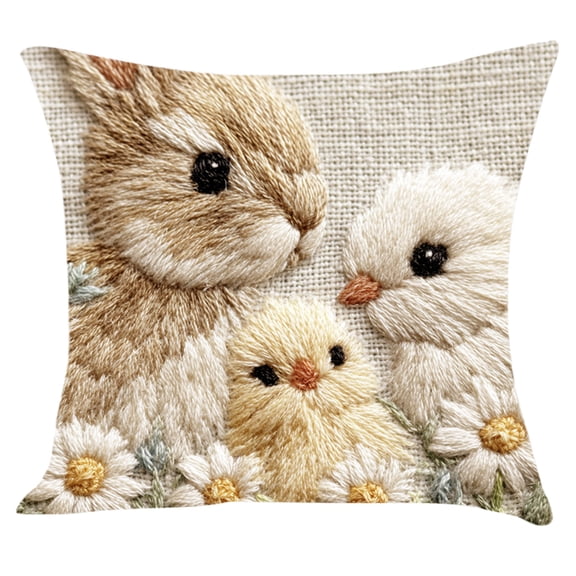 SLYNSHome Easter Throw Pillow Covers 18x18 Inch Spring Bunny Pillow Covers Embroidery Rabbit Floral Cushion Case for Home Sofa Living Room
