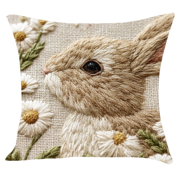 SLYNSHome Easter Throw Pillow Covers 18x18 Inch Spring Bunny Pillow Covers Embroidery Rabbit Floral Cushion Case for Home Sofa Living Room