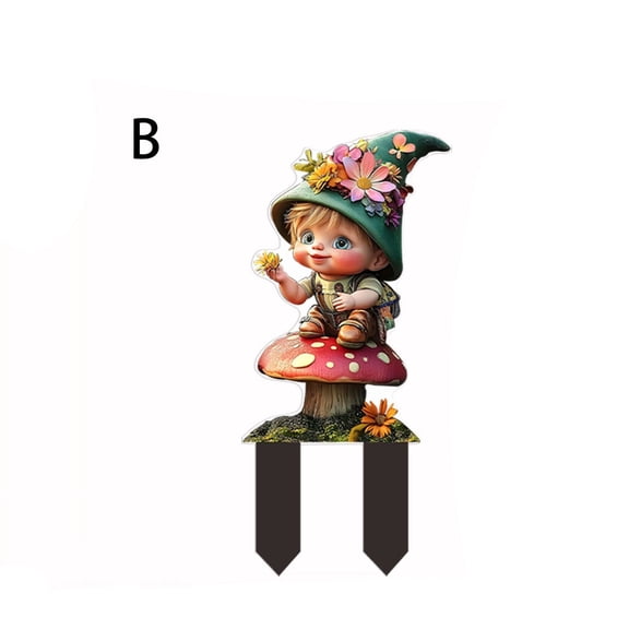 SLYNSHome Fairy Garden Stake Decor Cute Gnome Garden Stake 2D Flat Acrylic Elf Yard Sign for Lawn Plants Pots Outdoor Outside Fairy Garden Accessories