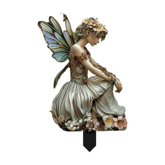 SLYNSHome Fairy Garden Stakes Decorative,Metal Butterfly Elf Fairy Figurines Plant Pot Decor for Outside Garden Yard Lawn Supplies Home