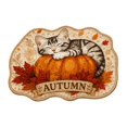 thumbnail image 1 of SLYNSHome Fall Irregular Floor Mat, Cute Sleeping Cat Pumpkin Non-Slip Bath Rug, Soft Washable Seasonal Shaped Carpet Roll Packed For Bathroom Living Room Entryway Decor, 1 of 7
