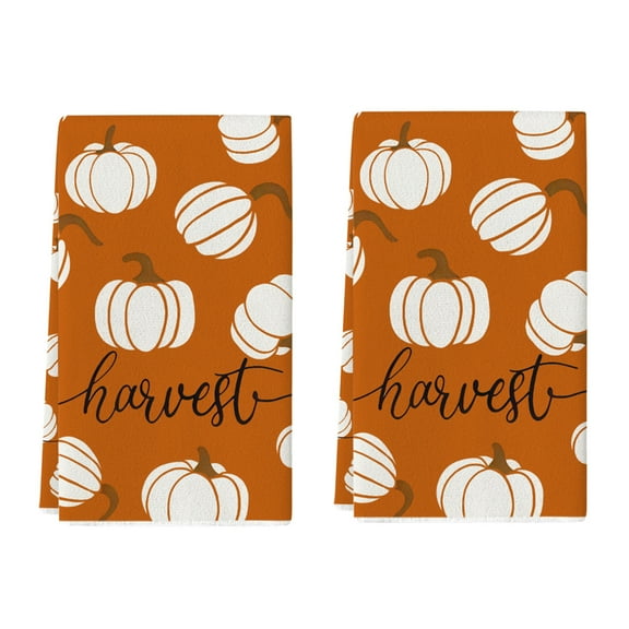SLYNSHome Fall Kitchen Towels Orange PumpkinBuffalo Check Autumn Dish Towels,Fast Drying Dishcloth,Farmhouse Home Thanksgiving Decoration