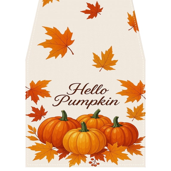 SLYNSHome Fall Pumpkin Table Runner, 33x183 cm Harvest Leaf Print Table Flag, Thanksgiving Holiday Cloth for Dining Table Kitchen Home Decor