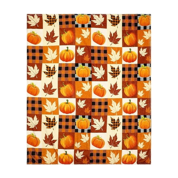 SLYNSHome Fall Throw Blanket Patchwork Pumpkin Maple Leaf Print Soft Flannel Fleece Cozy Lightweight Decorative Blanket For Couch Sofa Bed Thanksgiving Holiday Home Decor