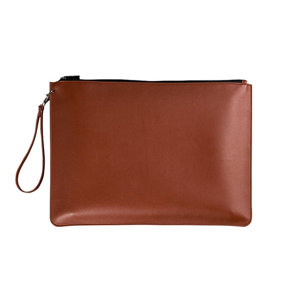 SLYNSHome File Folder Organizer Brown PU Leather Document Holder File Pocket Envelope Portfolio Bag with Hand