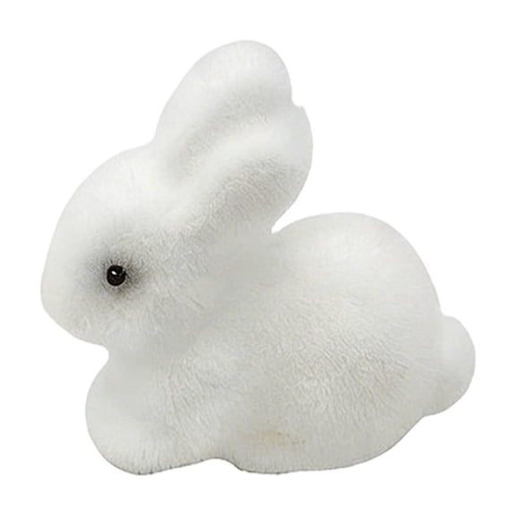 SLYNSHome Flocked Bunnies Figurines Easter Decor White Moss Rabbit Sculpture for Courtyard Lawn Garden Decor