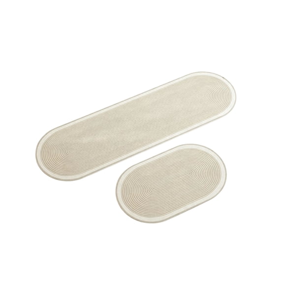 SLYNSHome Floor Rug 2 Piece Oval Kitchen Mat With Non Slip Backing, Quick Dry Easy Clean Linear Pattern Runner Carpet For Home Floor Decor