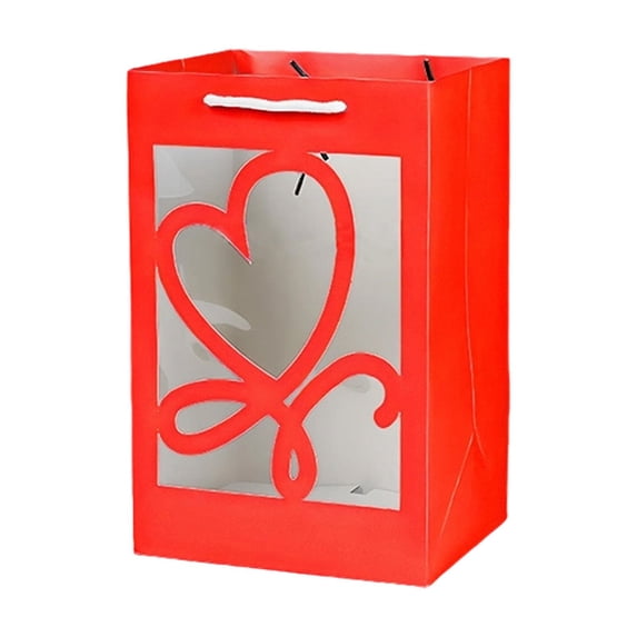 SLYNSHome Flower Gift Bag with Window,Red Paper Tote Shopping Gift Bags Clear Bouquet Gift Bags With Handle for Valentines Day Gifts Wrapping