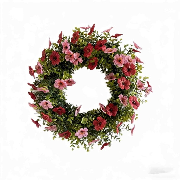 SLYNSHome Flower Wreath for Front Door Spring Summer Artificial Wild Flower Greenery Leaves for Farmhouse Home Wall Indoor Outdoor Window Decor