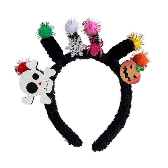 SLYNSHome Fluffy Funny Halloween Headband,Ghost Skull Spider Pumpkin Butterfly Decor Hair Band For Bar Club Costume Indoor Outdoor Spooky Holiday Party Outfit Accessory