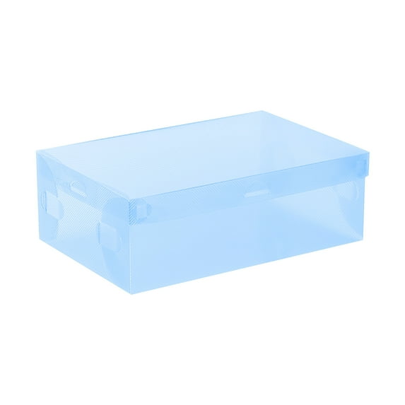 SLYNSHome Foldable Plastic Shoe Box Organizer Storage Stackable Transparent Tidy Box 10x7x3.7in Space Saving - Blue