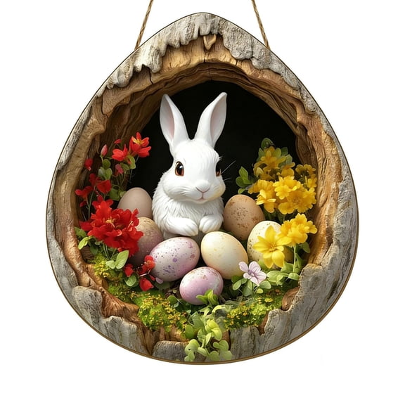 SLYNSHome Forest Animal Wood Grain Ornaments Easter Cute Rabbit Bunny Figurine Acrylic Decoration 2D Flat Xmas Tree Home Party Decor