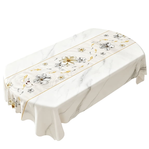 SLYNSHome French Floral Tablecloth, Waterproof Scratch Resistant Wipe Clean Table Cover,Rectangular Dining Decor For Kitchen Tea Table Indoor Home Decor