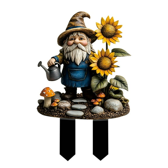 SLYNSHome Garden Decorations Acrylic Gnome Stakes Art Fairy Garden Accessories for Patio Porch Balcony Yard Lawn Dwarf Ground Decor Housewarming Gift