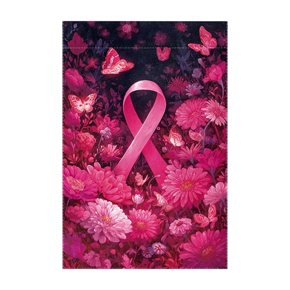 SLYNSHome Garden Flag Breast Cancer Awareness for Outdoor Decorations,Pink Ribbon Garden Flag for Yard Patio Outside Decor