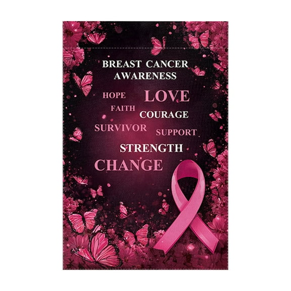 SLYNSHome Garden Flag Breast Cancer Awareness for Outdoor Decorations,Pink Ribbon Garden Flag for Yard Patio Outside Decor