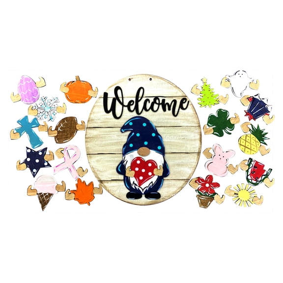 SLYNSHome Gnome Door Hanger Welcome Sign with Interchangeable Holiday