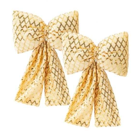 SLYNSHome Gold Bows for Christmas Tree Decorations,Large Glitter Xmas Bowknot for Home Indoor Outdoor Party Supplies