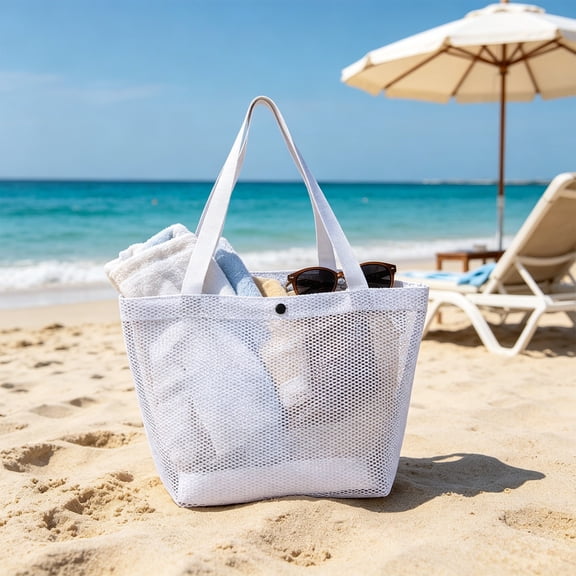 SLYNSHome Gray Small Mesh Shoulder Tote Bag, Breathable Portable Mesh Storage Bag For Beach, Picnic, Travel And Daily Shopping Use