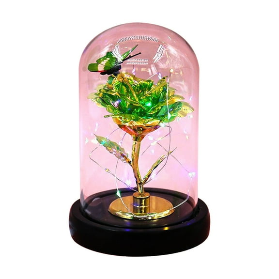 SLYNSHome Green Rose in Glass Dome with Butterfly Valentine's Day Gifts Birthday Gift,LED Light Up Eternal Roses Flower for Mom,Womens