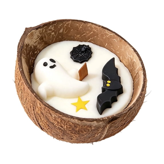 SLYNSHome Halloween Aromatherapy Candle, Coconut Shell Wax Scented Candle With Ghost Spider Pumpkin Figurines, Creative Gift For Holiday Home Decor Display,White