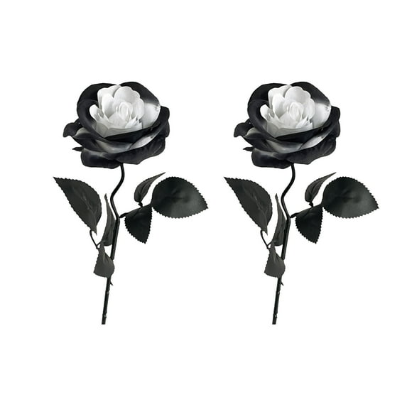 SLYNSHome Halloween Artificial Flowers Black White Roses,Fake Silk Flower Long Stem for Halloween Home Vase Wedding Party Decorations
