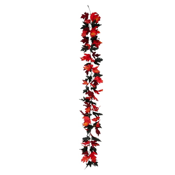 Home Decor Halloween Black Maple Leaf Garland Decorations,Artificial Hanging Fall Leave Vines Thanksgiving Decor for Home Wedding Party