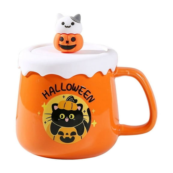 SLYNSHome Halloween Ceramic Coffee Mug,Pumpkin Ghost Mug with Lid Perfect for Coffee,Tea,Milk Ideal Gift for Christmas Birthday