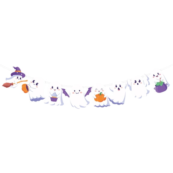 SLYNSHome Halloween Ghost Garland Hanging Paper Banner for Indoor Outdoor Haunted Houses Wall Fireplace Doorways Decor
