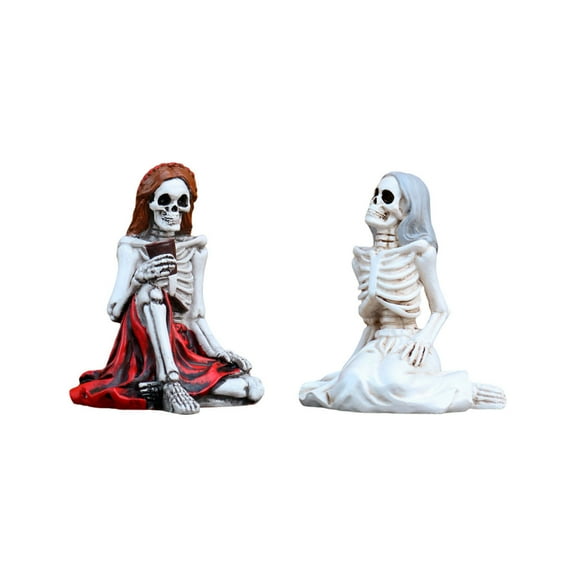 SLYNSHome Halloween Outdoor Decorations Skull Figurines Resin Skull Statues Sculptures Fairy Garden Accessories for Yard Patio Party Supplies