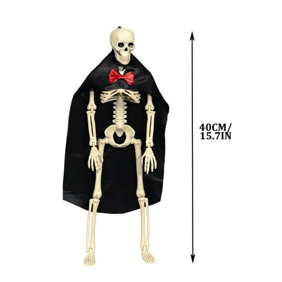 SLYNSHome Halloween Skeleton Decor 15.7 inch,Full Body Posable Joints Hanging Skeletons for Halloween Party Favors Decorations - Black