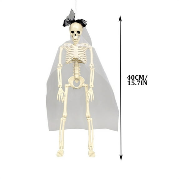 SLYNSHome Halloween Skeleton Decor 15.7 inch,Full Body Posable Joints Hanging Skeletons for Halloween Party Favors Decorations - White