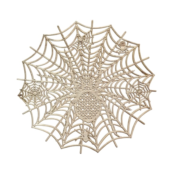 SLYNSHome Halloween Spider Web Pattern Placemat,Gold Waterproof Oil Proof Heat Resistant Table Mat, Holiday Dining Kitchen Decor For Seasonal Parties
